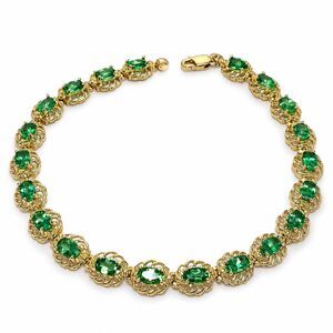 Green Oval Tsavorite Gemstone Tennis Bracelet in 14kt Yellow Gold